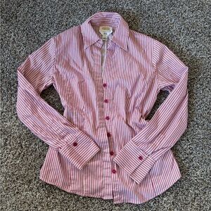 Talbots Pink and White Striped Button-Down Shirt with Magenta Buttons